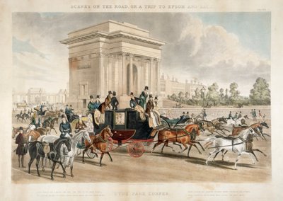 1838年、ロンドンのハイドパークコーナーに沿った馬車 作： J Harris