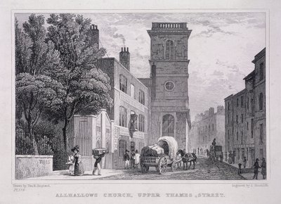 All Hallows the Great、ロンドン、c1829 作： J Hinchcliff