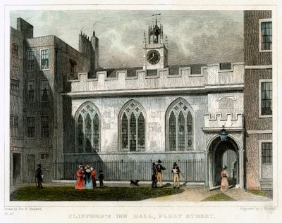 クリフォーズ イン ホール、フリート ストリート、シティ オブ ロンドン、1830 年。 作： J Hinchcliff