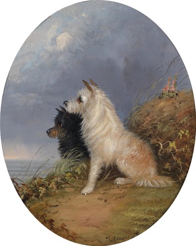 ビーチで2匹の犬 作： J. Langlois