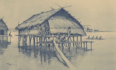 ニューギニアの海の村 (litho) 作： J. Macfarlane