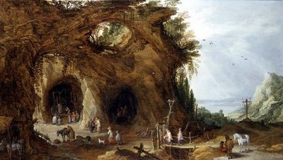 山間部の神社の巡礼者たち（油彩・パネル） 作： J. and Momper J. de Brueghel