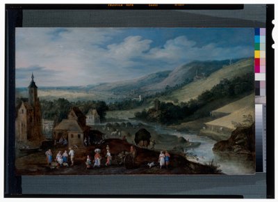 農民が収穫物を集める広大な川の風景 作： J. & Momper J. de (1564 1635) Brueghel