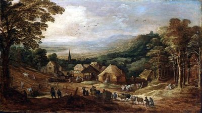 農民のいる秋の風景 作： J. and Momper J. de Brueghel