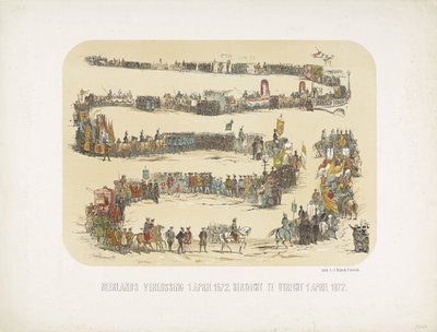 オランダの償還 1572 年 4 月 1 日。1872 年 4 月 1 日にユトレヒトで記念 (オブジェクトのタイトル) 作： J. Nikerk