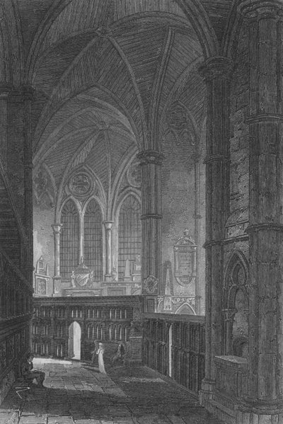 ウェストミンスター寺院、南アイルへの入り口（エングレーヴィング 作： John Preston Neale