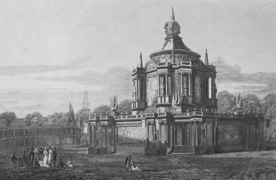 1814年8月1日に出現したミドルセックスのグリーンパークにあるコンコード神殿（エングレーヴィング 作： John Preston Neale