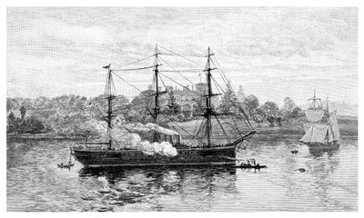 総督官邸とHMSネルソン、シドニー、ニューサウスウェールズ州、オーストラリア、1886年。 作： J. R. Ashton