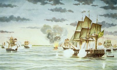 ウルグアイとブラジルの間のシスプラチン戦争 (1825-28) 中のキルメスの戦い (彫刻) 作： J. Raison