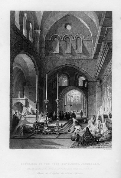 1841年、イスラエル、エルサレムの聖墳墓への入り口。 作： J. Redaway