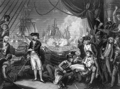 クイーンシャーロットのデッキのシーン、1794年6月1日、c1857。 作： J. Rogers