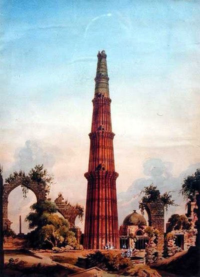クトゥブ・ミナール、デリー、1815年頃（紙に水彩画） 作： J. Smith