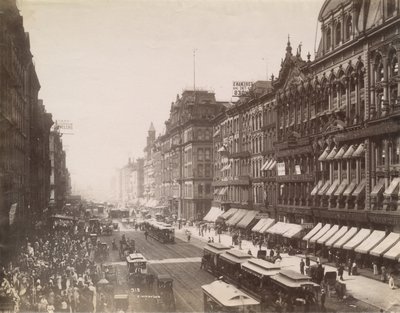 シカゴのマディソンストリートから北を望むステートストリートの眺め、1890年 作： J. W. Taylor