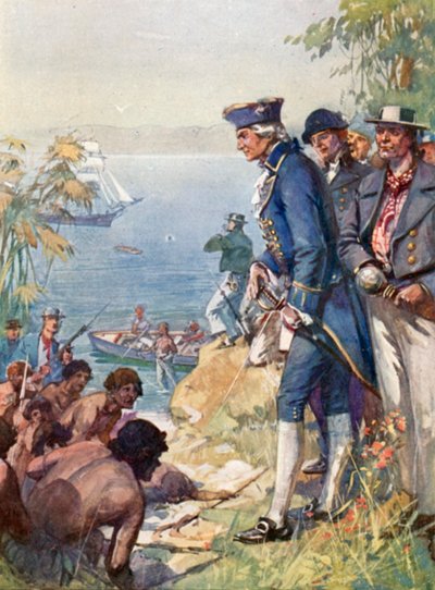 1769年、タヒチ島に上陸したキャプテンクック 作： J. Williamson