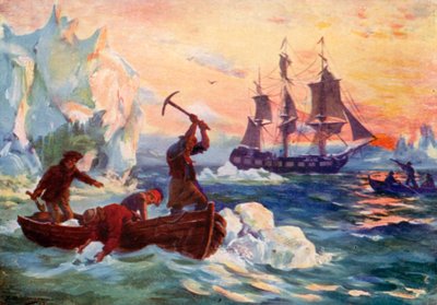 淡水の供給のために氷を入手するキャプテンクックの遠征 作： J. Williamson
