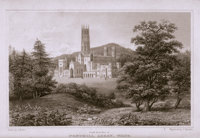 T.ハイアム、1823年が刻まれたフォントヒル修道院の南西ビュー 作： J. after Rutter