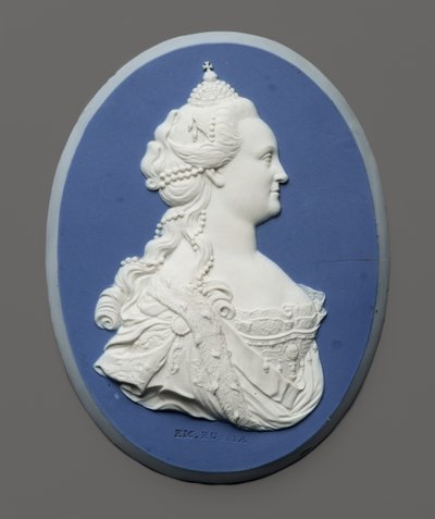 ロシアのエカテリーナ2世の肖像画のメダリオン、1775年頃（ジャスパーウェア） 作： J. and Bentley Wedgwood