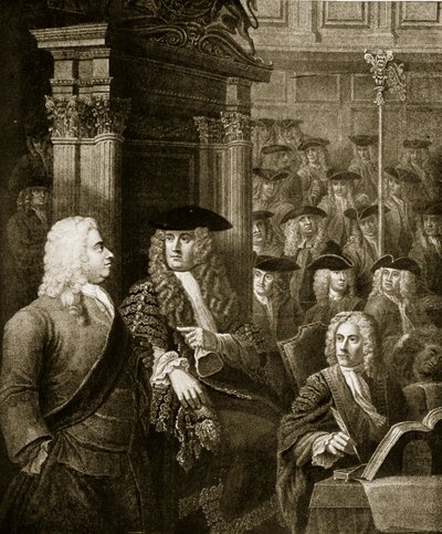 ウォルポール政権下院、「ハッチンソンのイギリス国民の物語」、1923年頃のイラスト 作： J. and Hogarth, W. Thornhill