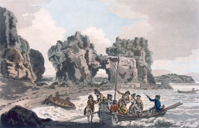 フラットホームズの着陸地点から、絵のように美しいガイドからバース、ブリストルホットウェルズ、エイボン川、隣接国まで、キャッスルロックの景色が1793年に公開された（色のアクアチント） 作： J. and Ibbetson, J.C. Hassell