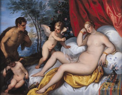 ヴィーナスとパン（銅に油彩） 作： J. and Rottennhammer, Hans I Brueghel