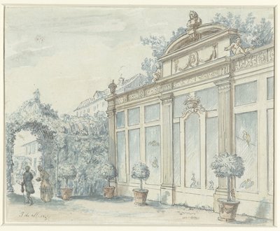 紳士と淑女と一緒にフランス式庭園を見る 作： J. de Marsy