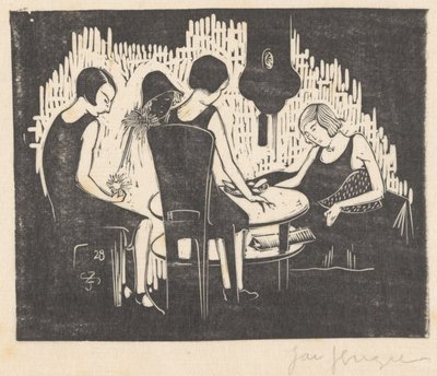テーブルに座る4人の女性 作： Jac Jongert (signed by artist)
