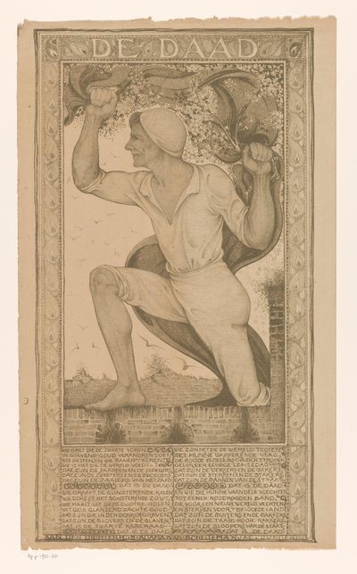 バナーと花の枝を持つ男 証書 (オブジェクトのタイトル) 作： Jac Jongert