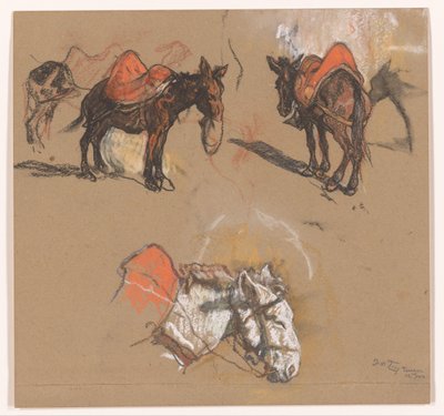 タンジールのグランプラスでのロバとラバの研究 作： Jac van Looij (signed by artist)