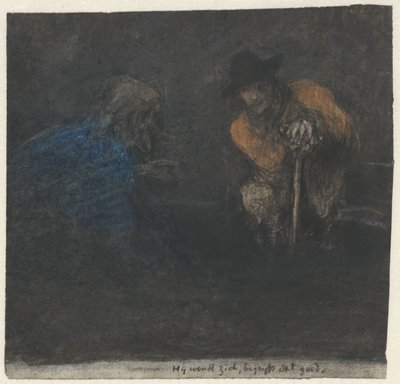 暗闇の中で話す 2 人の男性 作： Jac van Looij