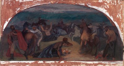 民兵の壁画研究に驚いた牛泥棒、バーンズ、オレゴン州郵便局、1941 年。 作： Jack Wilkinson