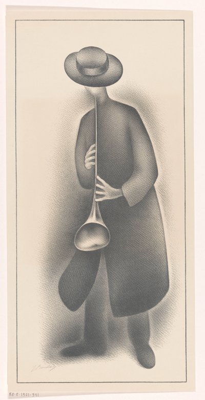 管楽器を持ったストリートミュージシャン 作： Jacob Bendien (signed by artist)