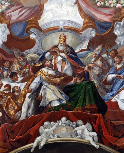 Sacre (Couronnement) de Charlemagne (742 - 814) en 800 par le Pape Leon III - The Imperial Coronation of Charles the Great by Pope Leo III in 800 par Stauder, Jacob Carl (1694-1756) 作： Jacob Carl Stauder