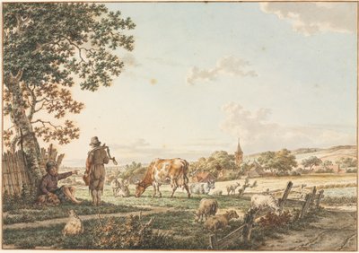 村のある牧歌的な風景、1799年。 作： Jacob Cats