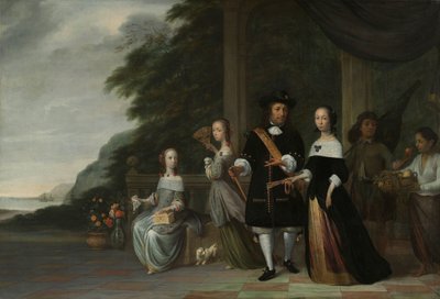 Pieter Cnoll、Cornelia van Nijenrode、その娘たち、そして奴隷にされた 2 人の使用人 ピーター・クノールとコーネリア・ファン・ナイエンローデ、2人の娘のカタリーナとヘスター、奴隷にされたスラパティと奴隷にされた女性 作： Jacob Coeman