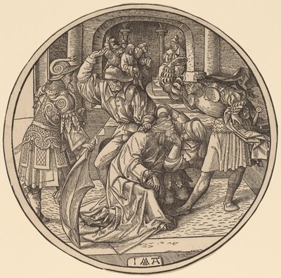 キリストのあざけりとカイアファの前のキリスト 作： Jacob Cornelisz van Oostsanen