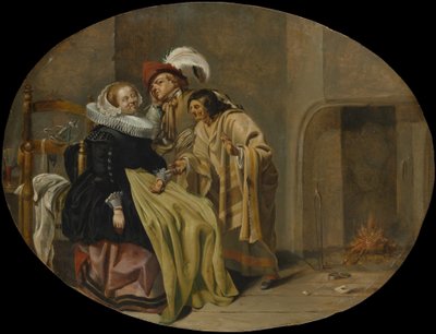 ジプシー占い師とのインテリアのカップル、ca。 1632-33。 作： Jacob Duck