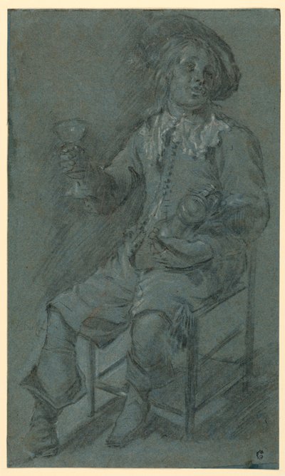 素描《ワイングラスを持つ騎兵》1650-60年 作： ジェイコブダック