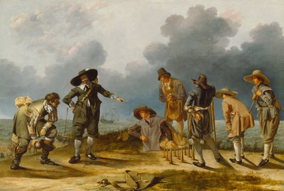 スキトルズのゲーム、1635〜40年頃（オークパネルに油彩） 作： Jacob Duck
