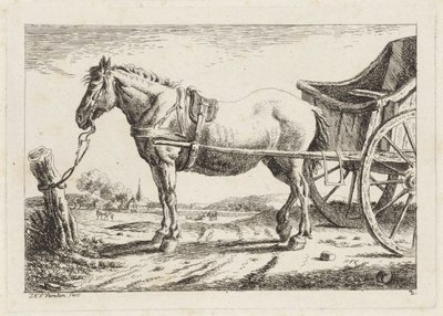 戦車につながれた立ち馬 さまざまな巨匠によるドローイングによる6つの版画（シリーズタイトル） 作： Jacob Elias van Varelen