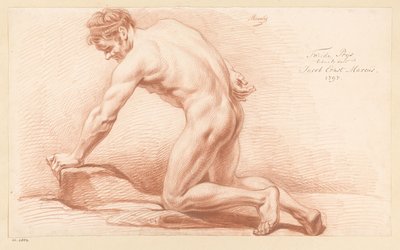 横から見た跪く男性裸体（二等賞 1797年） 作： Jacob Ernst Marcus