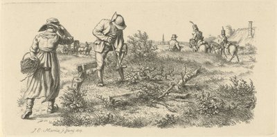 掘る男、バスケットを持つ女性、馬に乗った兵士 習作版画作品／Etudes gravées（連載タイトル） 作： Jacob Ernst Marcus