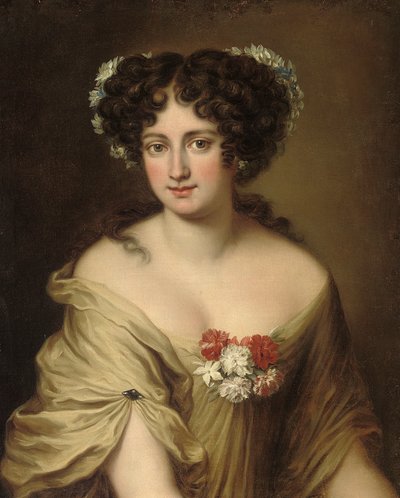 コンテッサオルテンシアイアンニステラの肖像、胸像、象牙のシュミーズ、髪に花 作： Jacob Ferdinand Voet