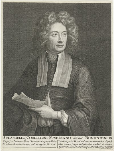 作曲家とヴァイオリニストArcangelo Corelli 1653-1713の肖像 作： Jacob Folkema