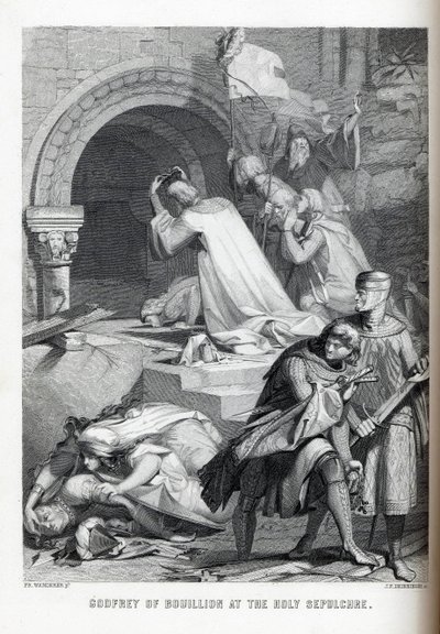 聖墳墓でのブイヨンのゴッドフリー、1882 作： Jacob Friedrich Deininger