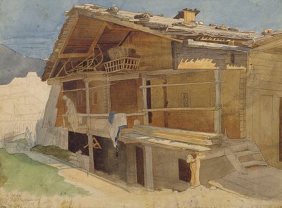 1829年建設中の農家（ペンとインク、紙にトイレ） 作： Jacob Gensler