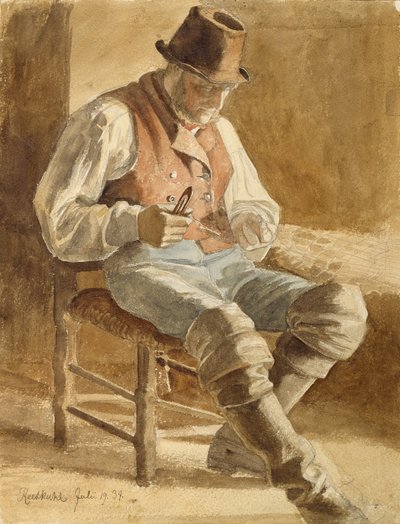 漁師の補修、1834年（紙に鉛筆とトイレ） 作： Jacob Gensler