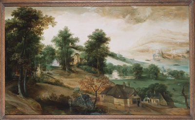 手前にコテージがある広大な風景、1561年 作： Jacob Grimmer