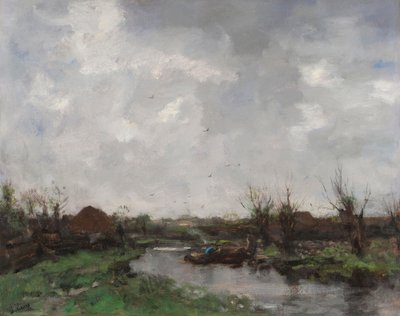 農家のある川の景観、1870年代後半 作： Jacob Henricus or Hendricus Maris