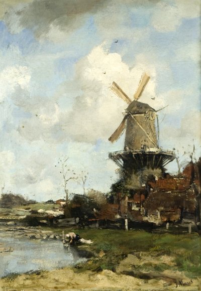 オランダの風景画「工場」1880年頃（油彩・キャンバス 作： Jacob Henricus or Hendricus Maris
