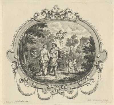 putti を伴って歩くカップル 作： Jacob Houbraken